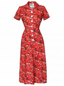 1940s Style Tea Dress Bauble Red