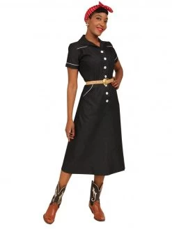 1940s Style Tea Dress Black Denim