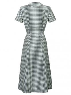 1940s Style Tea Dress Blue And Cream Gingham -Chic Apparel Shop 1940s style tea dress blue and cream gingham p5689 25104 medium
