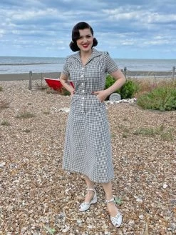 1940s Style Tea Dress Blue And Cream Gingham