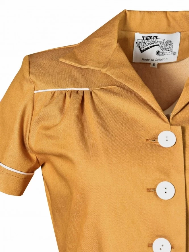 1940s Style Tea Dress Denim Mustard 4 1940s Style Tea Dress Denim Mustard - Image 2