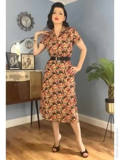 1940s Style Tea Dress Floral Skull -Chic Apparel Shop 1940s style tea dress floral skull p6060 28877 medium