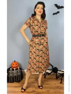 1940s Style Tea Dress Floral Skull