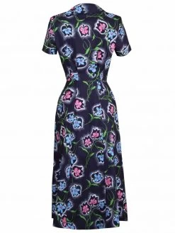 1940s Style Tea Dress Floral Spray Blue -Chic Apparel Shop 1940s style tea dress floral spray blue p4803 21345 medium