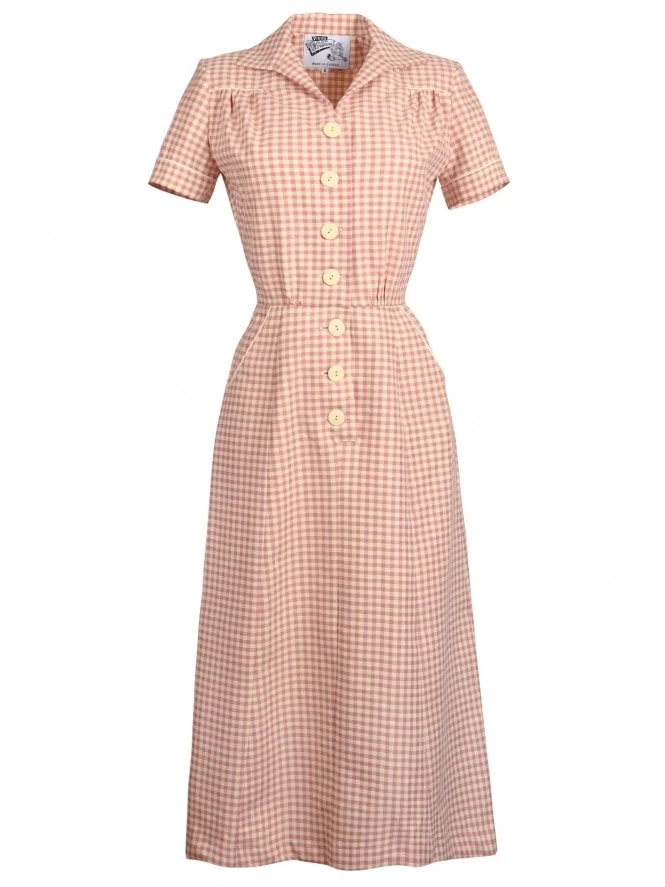 1940s Style Tea Dress Pink And Cream Gingham 4 1940s Style Tea Dress Pink And Cream Gingham - Image 2