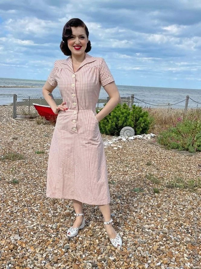 1940s Style Tea Dress Pink And Cream Gingham 3 1940s Style Tea Dress Pink And Cream Gingham