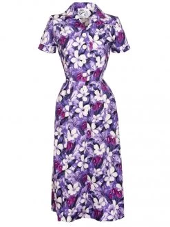 1940s Style Tea Dress Plumeria Purple