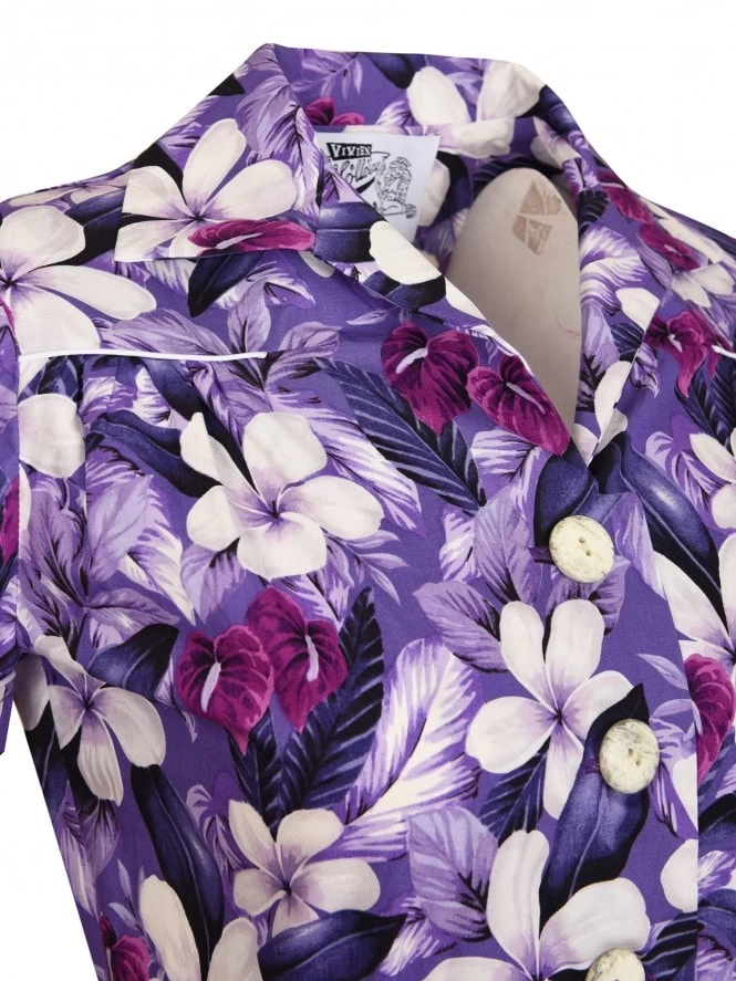 1940s Style Tea Dress Plumeria Purple 5 1940s Style Tea Dress Plumeria Purple - Image 3