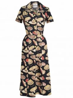1940s Style Tea Dress Sombrero Large Black