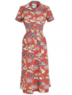 1940s Style Tea Dress Sombrero Large Rust