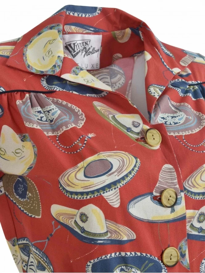 1940s Style Tea Dress Sombrero Large Rust 4 1940s Style Tea Dress Sombrero Large Rust - Image 2