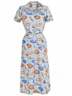 1940s Style Tea Dress Sombrero Large Sky