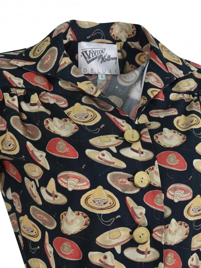 1940s Style Tea Dress Sombrero Mini Black 5 1940s Style Tea Dress Sombrero Mini Black - Image 3