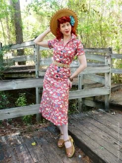 1940s Style Tea Dress Sombrero Mini Rust