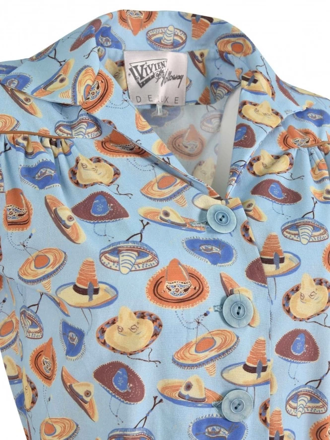 1940s Style Tea Dress Sombrero Mini Sky 6 1940s Style Tea Dress Sombrero Mini Sky - Image 4