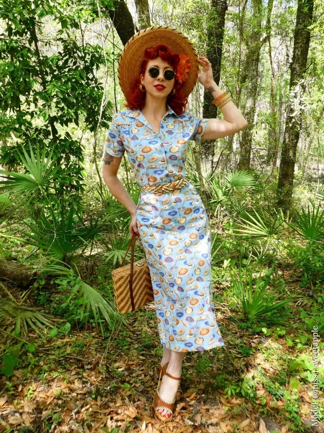 1940s Style Tea Dress Sombrero Mini Sky 3 1940s Style Tea Dress Sombrero Mini Sky