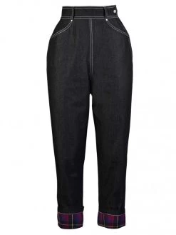 1950s Black Jeans Black And Blue Plaid Cuff