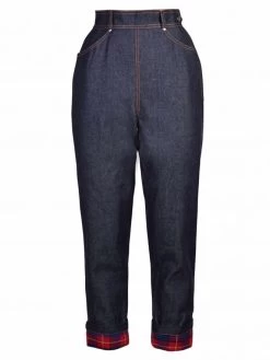 1950s Blue Jeans Red And Blue Plaid Cuff