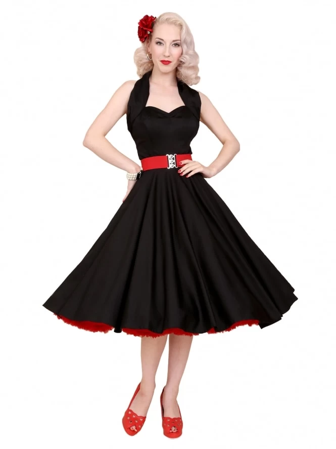 1950s Halterneck Black Sateen Dress 3 1950s Halterneck Black Sateen Dress