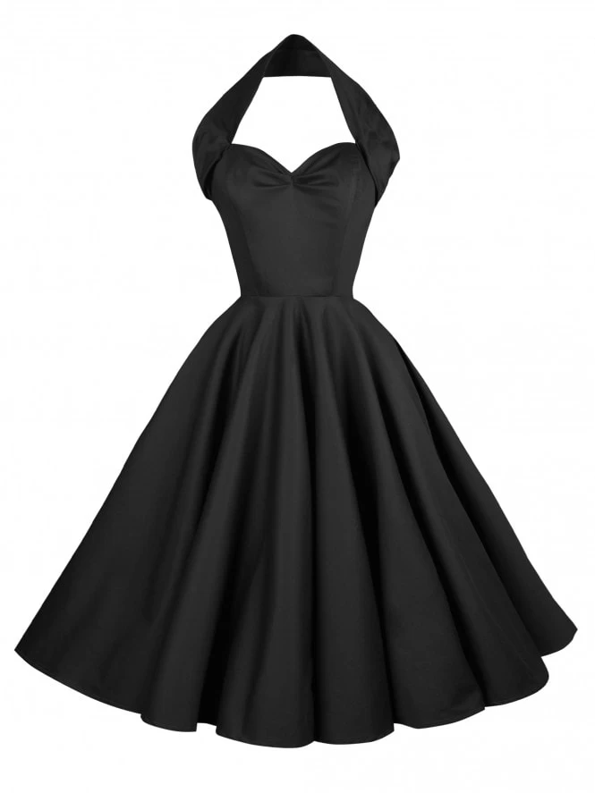 1950s Halterneck Black Sateen Dress 4 1950s Halterneck Black Sateen Dress - Image 2