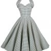 1950s Halterneck Circle Dress Blue And Cream Gingham