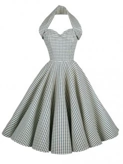 1950s Halterneck Circle Dress Blue And Cream Gingham