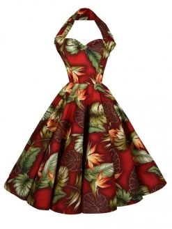 1950s Halterneck Dress Bird Of Paradise Burgundy