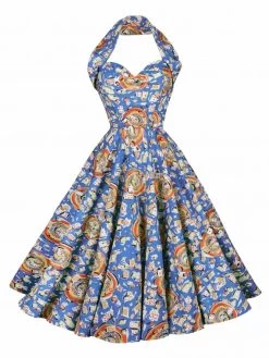 1950s Halterneck Dress Casino Blue