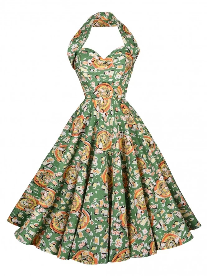 1950s Halterneck Dress Casino Green 3 1950s Halterneck Dress Casino Green