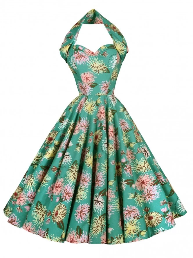 1950s Halterneck Dress Chrysanthemum Green 3 1950s Halterneck Dress Chrysanthemum Green