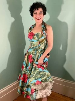 1950s Halterneck Dress Hibiscus Turquoise 8 1950s Halterneck Dress Hibiscus Turquoise -Chic Apparel Shop 1950s halterneck dress hibiscus turquoise p6247 27883 medium