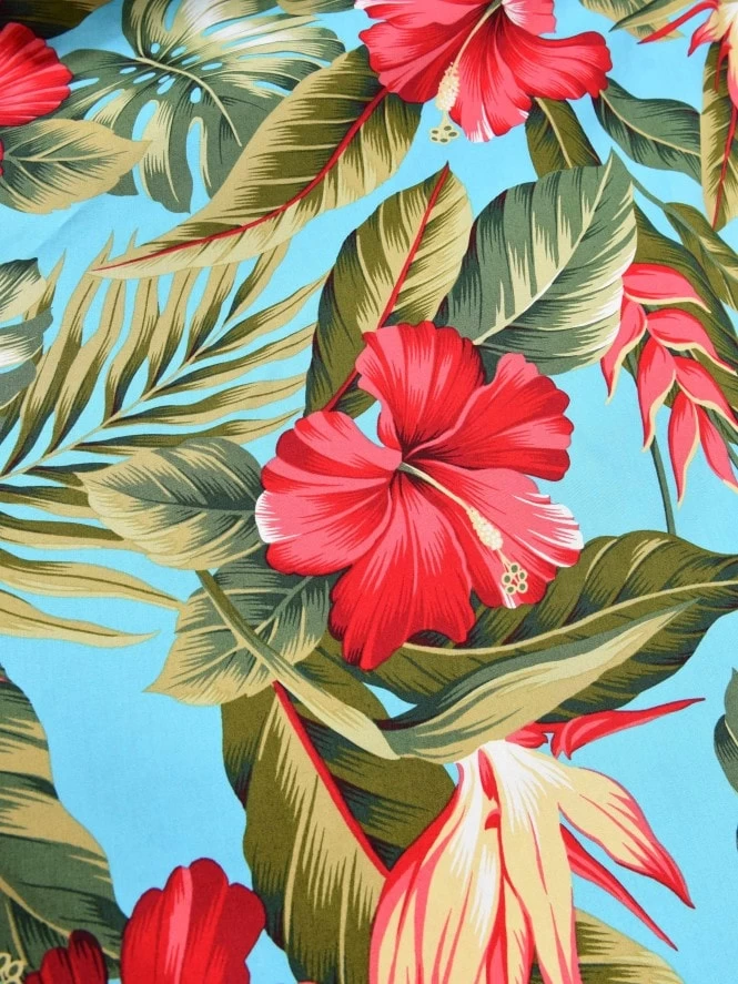 1950s Halterneck Dress Hibiscus Turquoise 6 1950s Halterneck Dress Hibiscus Turquoise - Image 4