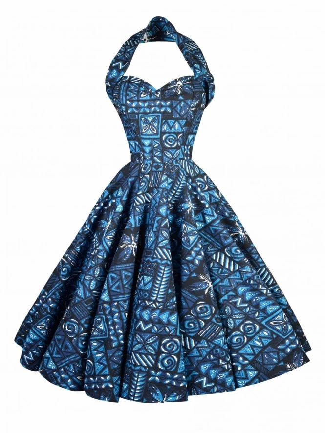 1950s Halterneck Dress Tapa Sapphire 4 1950s Halterneck Dress Tapa Sapphire - Image 2