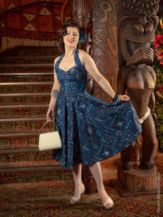 1950s Halterneck Dress Tapa Sapphire 3 1950s Halterneck Dress Tapa Sapphire