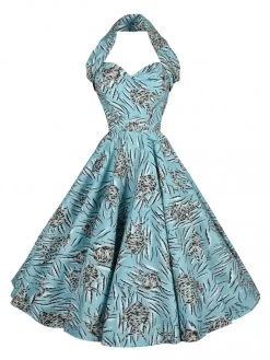 1950s Halterneck Dress Tiger Fish Blue -Chic Apparel Shop 1950s halterneck dress tiger fish blue p6183 27233 medium