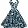 1950s Halterneck Dress Tropical Leaves Blue -Chic Apparel Shop 1950s halterneck dress tropical leaves blue p6485 28838 medium