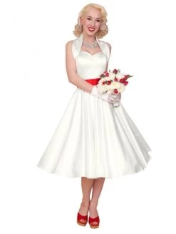 1950s Halterneck Ivory Duchess Dress