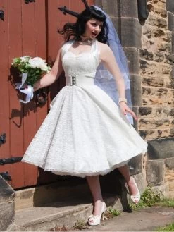 1950s Halterneck Luxury Ivory Satin Lace Dress -Chic Apparel Shop 1950s halterneck luxury ivory satin lace dress p26 340 medium