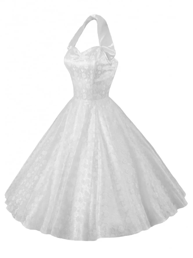 1950s Halterneck Luxury White Satin Lace Dress 6 1950s Halterneck Luxury White Satin Lace Dress - Image 4