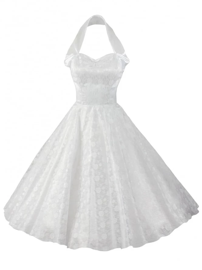 1950s Halterneck Luxury White Satin Lace Dress 4 1950s Halterneck Luxury White Satin Lace Dress - Image 2