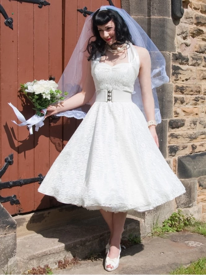 1950s Halterneck Luxury White Satin Lace Dress 3 1950s Halterneck Luxury White Satin Lace Dress