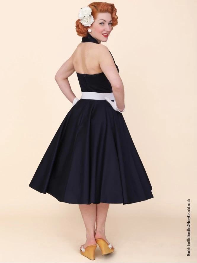 1950s Halterneck Navy Sateen Dress 7 1950s Halterneck Navy Sateen Dress - Image 5