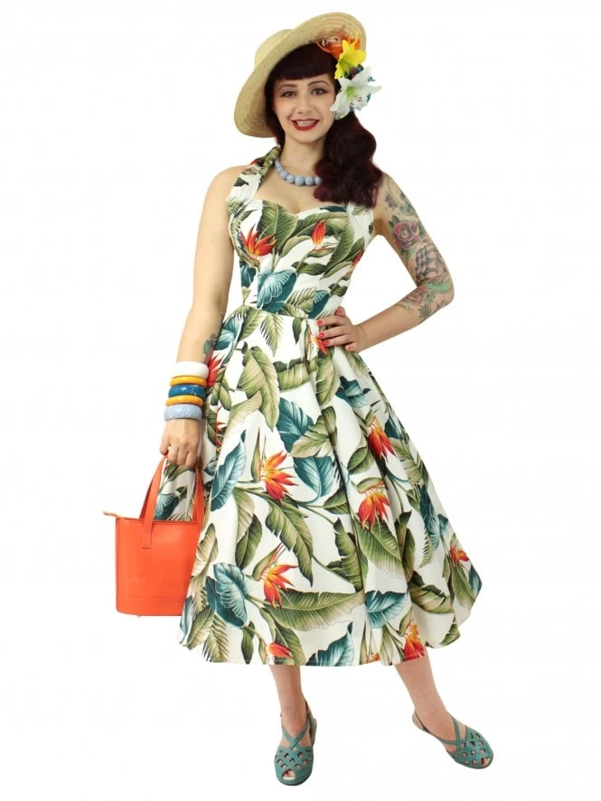 1950s Halterneck Rainforest Cream Dress 3 1950s Halterneck Rainforest Cream Dress