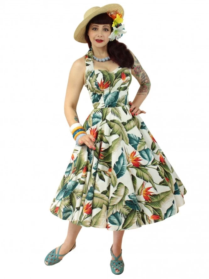 1950s Halterneck Rainforest Cream Dress 4 1950s Halterneck Rainforest Cream Dress - Image 2