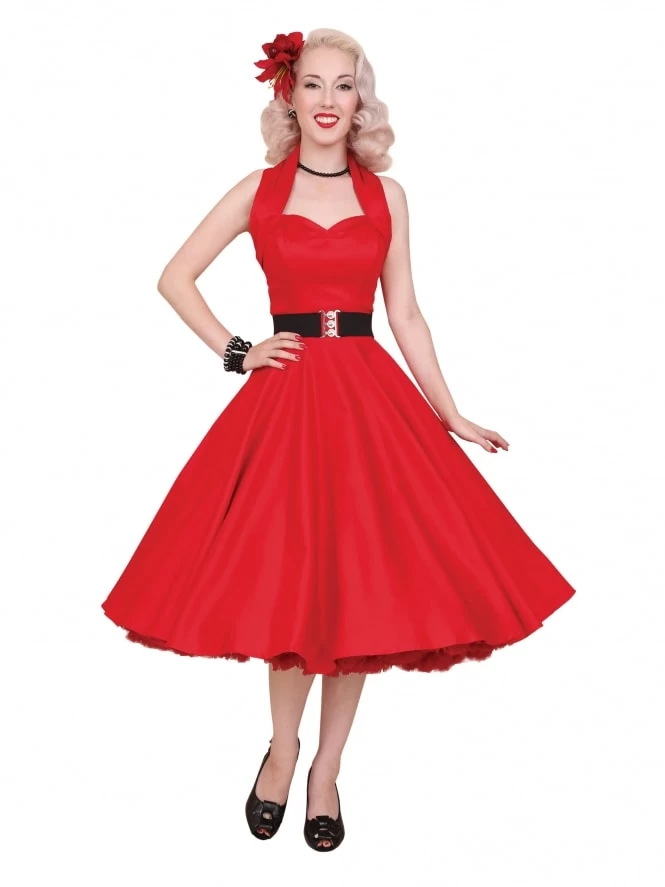 1950s Halterneck Red Sateen Dress 3 1950s Halterneck Red Sateen Dress