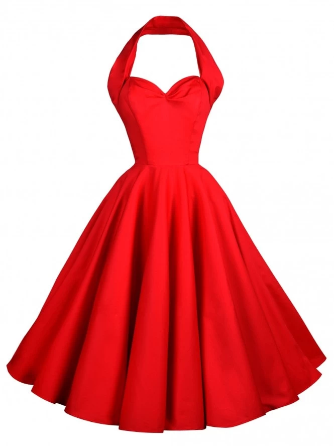 1950s Halterneck Red Sateen Dress 4 1950s Halterneck Red Sateen Dress - Image 2