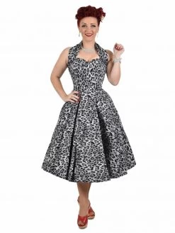 1950s Halterneck Silver Leopard Dress