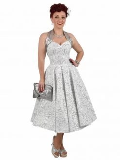 1950s Halterneck Silver Sparkle Circle Dress