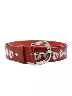 Broken Heart Red Embossed Leather Belt