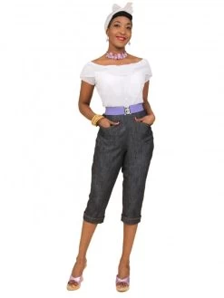 Capri Pants Blue Denim Gold Stitch